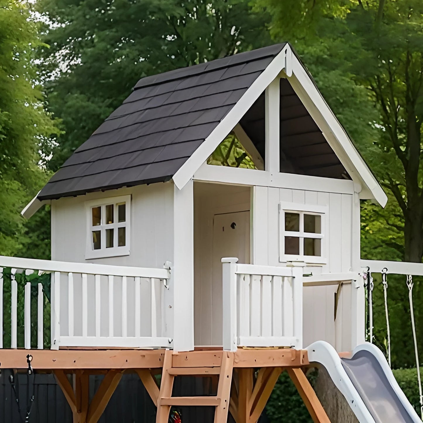 Premium Kids Wooden Playground with Dual Slides, Swings & Adventure Playhouse