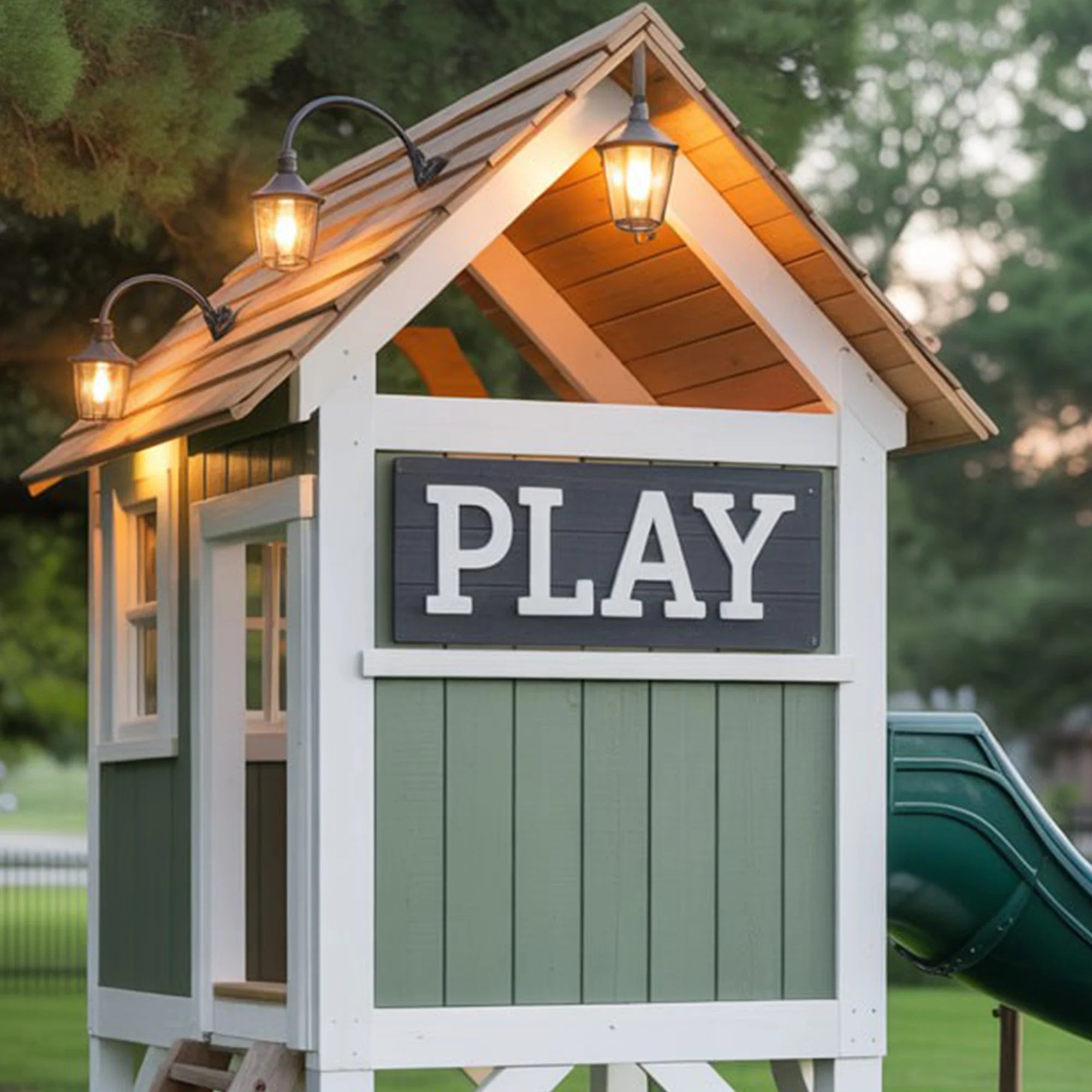 Backyard Playhouse with Spiral Slide and Ladder – 16ft x 8ft x 6ft Outdoor Kids Playset