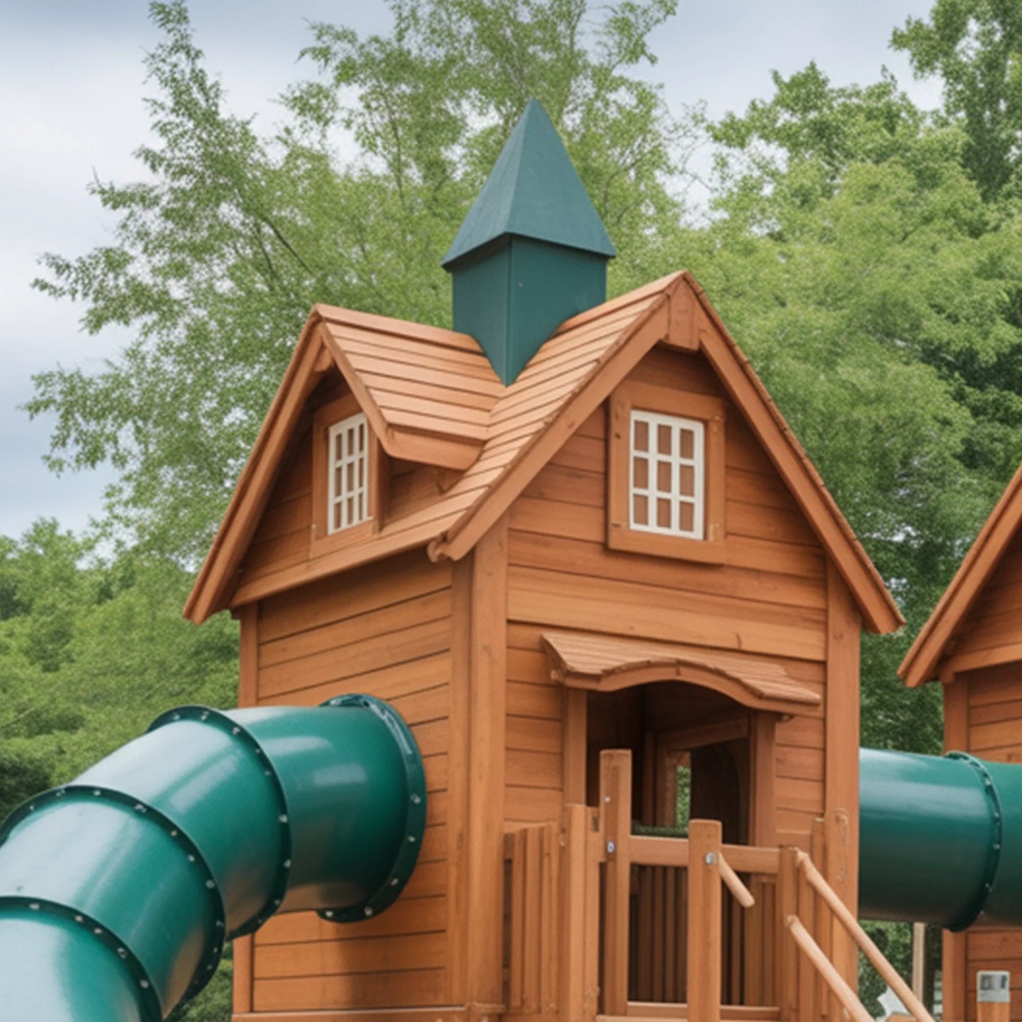 Wooden Kids Playhouse with Tube & Straight Slide | 12x12x9 ft Outdoor Playground
