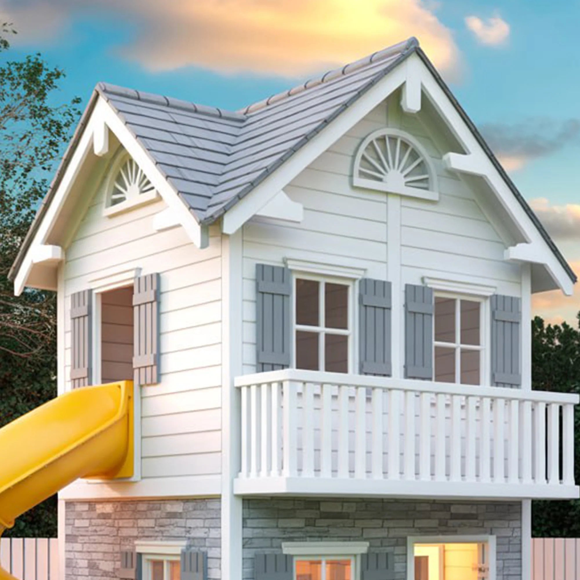 Large Wooden Playhouse for Kids – 9ft Tall with Spiral Slide