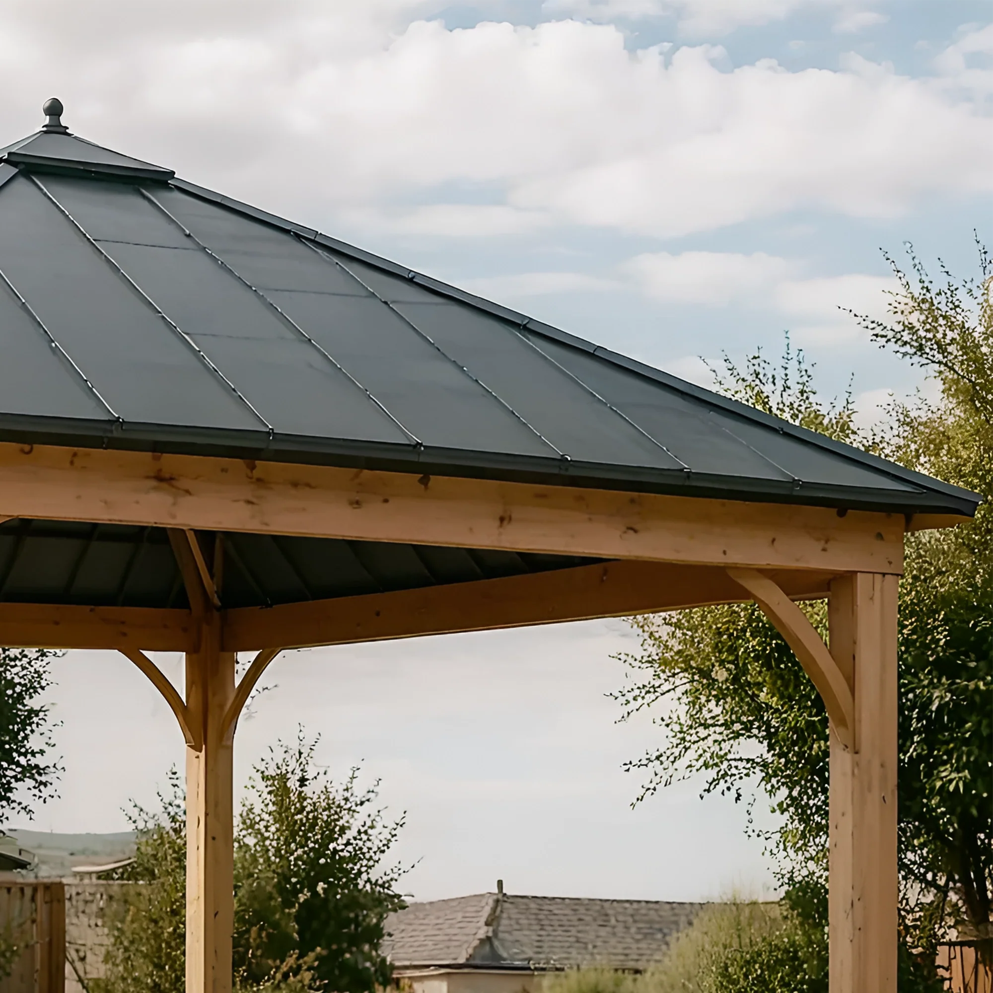 12x12 Wooden Gazebo with Steel Roof | Outdoor Pavilion for Patio, Garden & Poolside Lounge