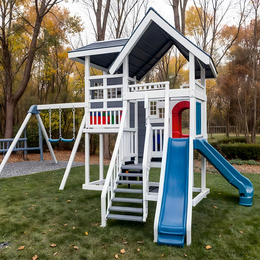 Backyard Swing Set with Double Slides & Playhouse – Outdoor Playground for Kids