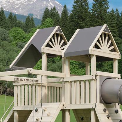 Backyard Wooden Playground Set with Slide, Swings & Adventure Tower
