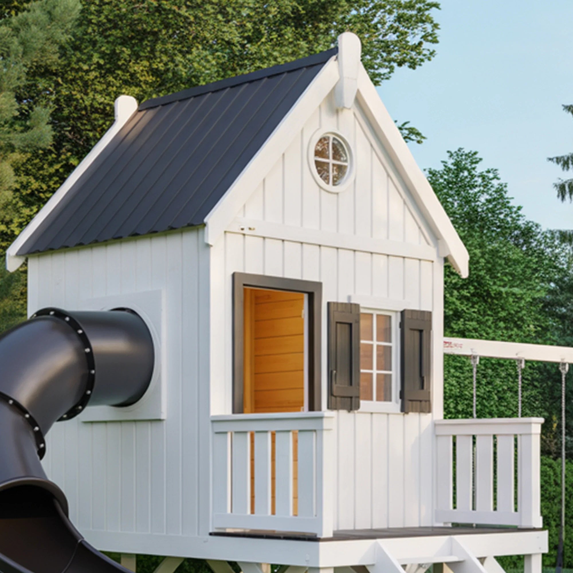 Wooden Kids Playhouse with Slide & Stairs | Compact 12x2x9 ft Outdoor Playground