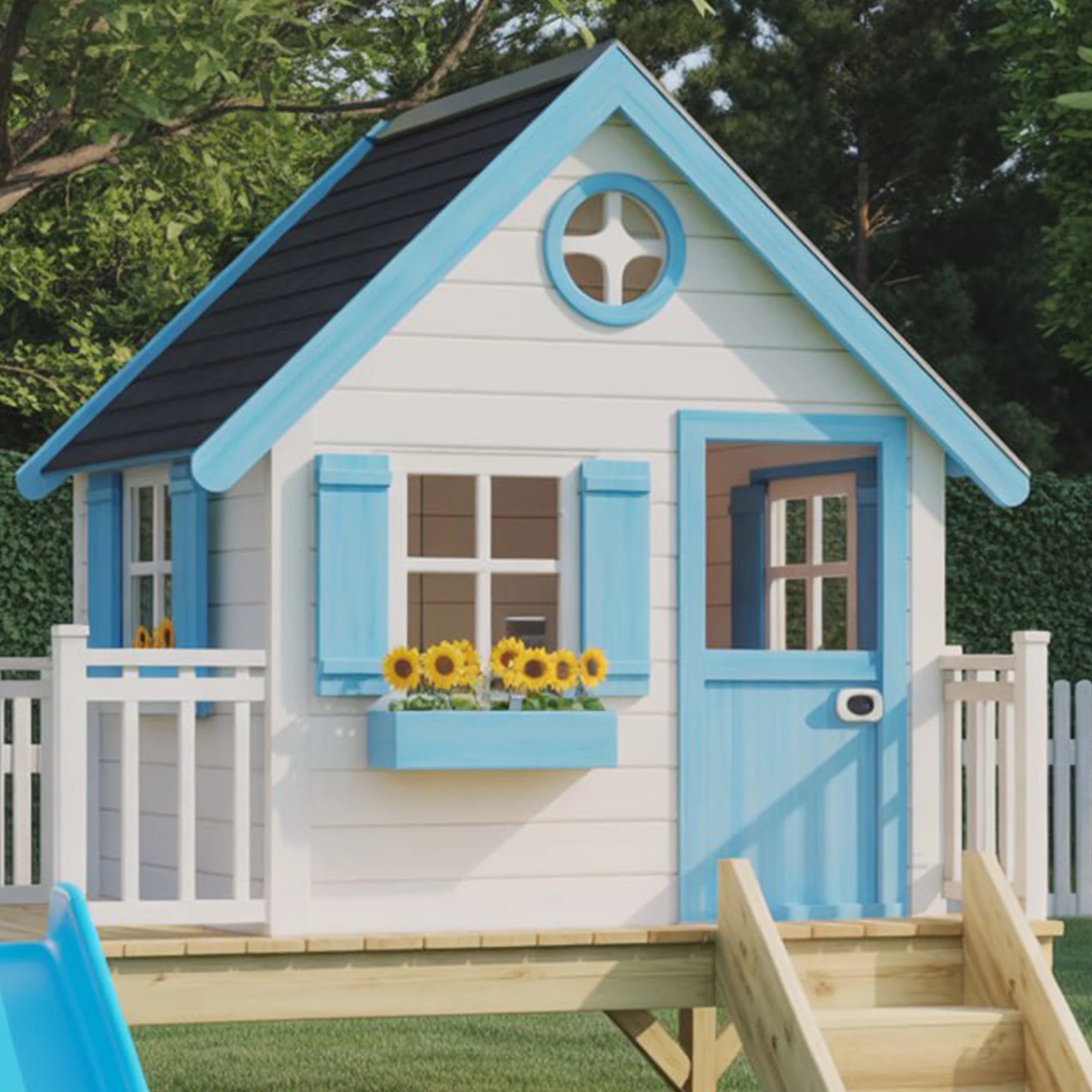 Wooden Kids Playhouse with Slide and Porch – Outdoor Backyard Activity Set 22x12 ft  Durable & Safe Design for Children