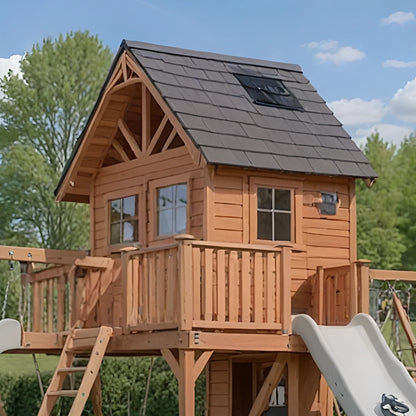 Large Outdoor Swing Set with Playhouse, Double Slides & 3 Swings