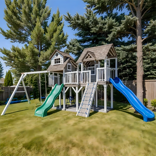 Backyard Swing Set with Playhouse & Dual Slides – Safe Outdoor Fun for Kids