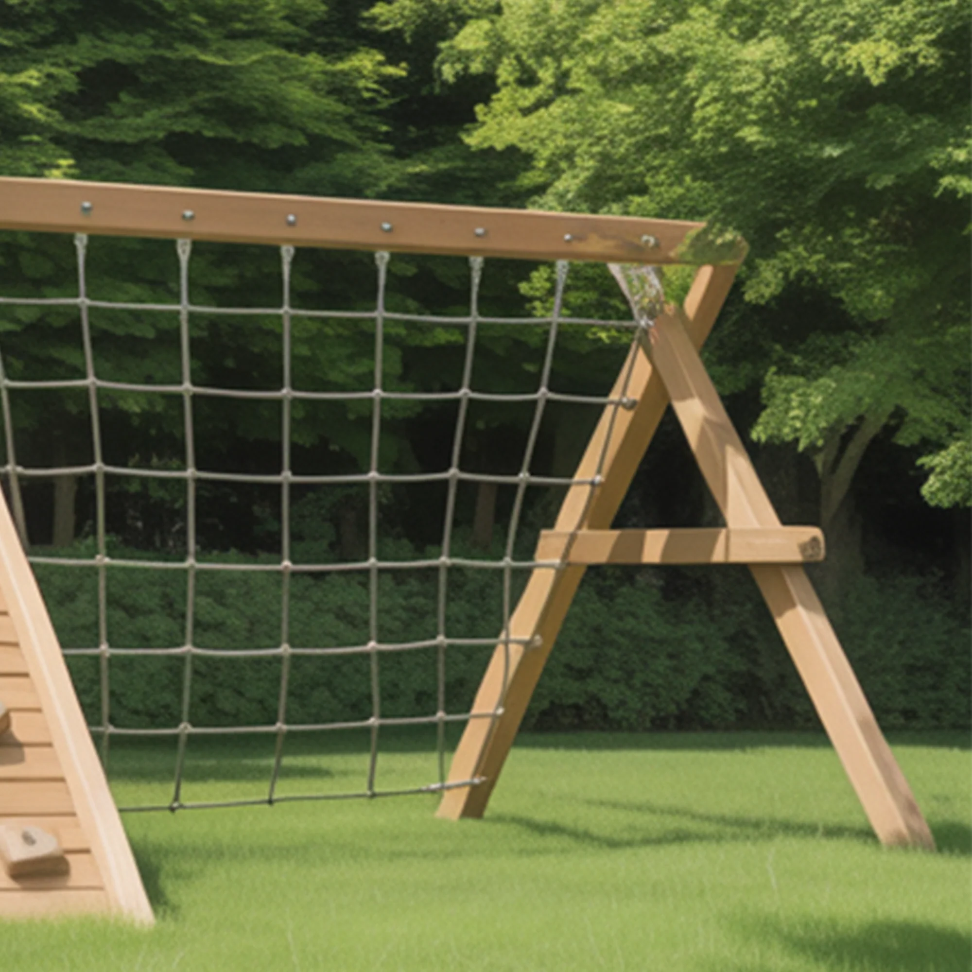 Backyard Wooden Playground with Curved Slide, Rock Climbing Wall & Rope Net | 9ft Height Outdoor Playset