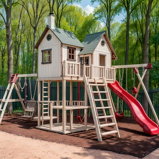 Premium Wooden Swing Set – Sturdy Backyard Playground with Slides & Swings