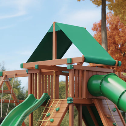 Wooden Swingset with Tube Slide, Double Swings & Climbing Wall – Kids Outdoor Playground