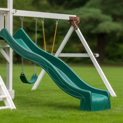 Premium Wooden Swingset with Tube Slide, Rock Wall & Double Swings