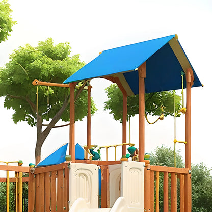 Wooden Swingset with Double Towers, Tube Slide & Swings – Kids Outdoor Playground