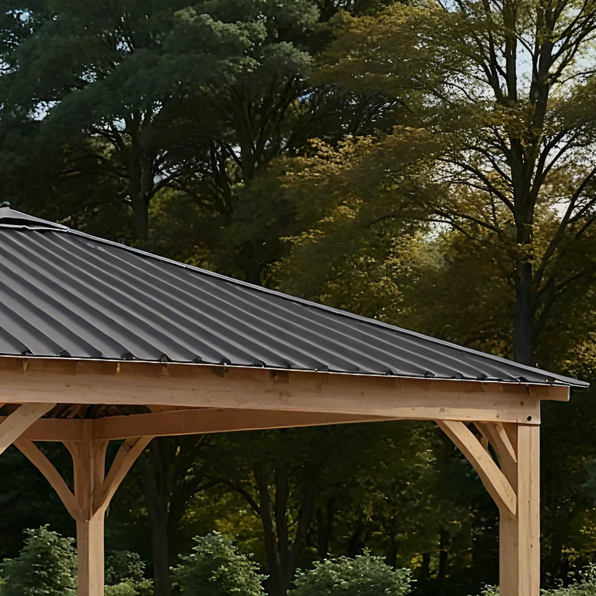 12x12 Wooden Gazebo with Metal Roof | Outdoor Pavilion for Garden, Patio & Poolside Shade