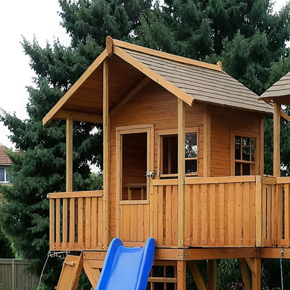 Luxury Wooden Swingset with Double Slides, Rope Ladder & Swings