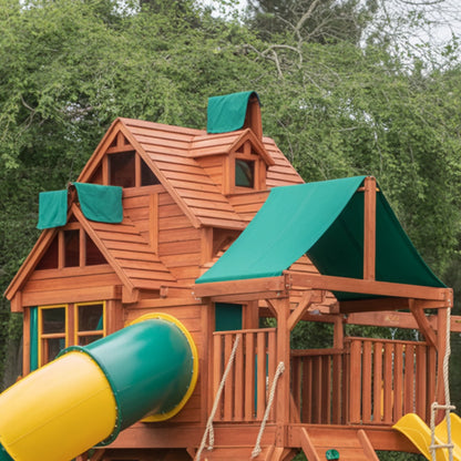 Wooden Swingset with Tube Slide, Double Slide & Swings – Outdoor Playset