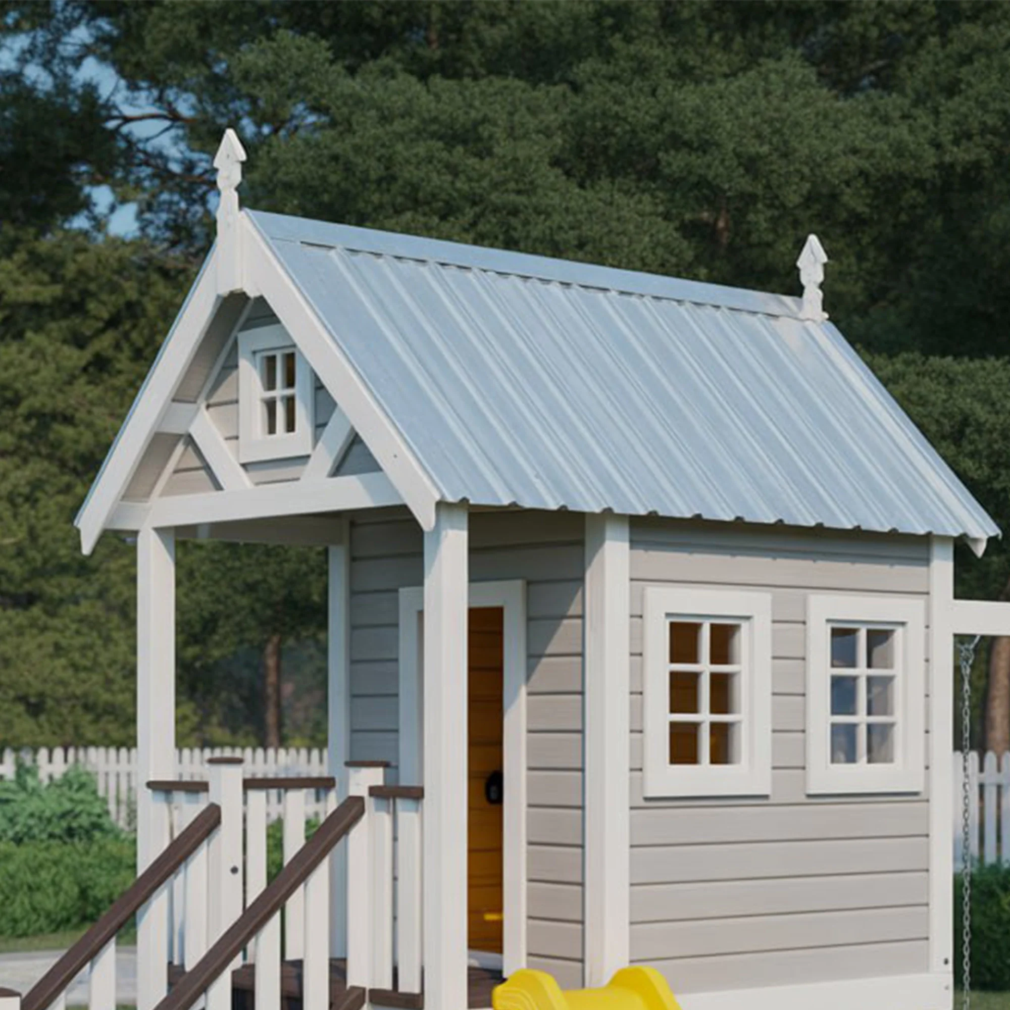 Wooden Playhouse with Slide & Swing – 16ft | Outdoor Backyard Playground
