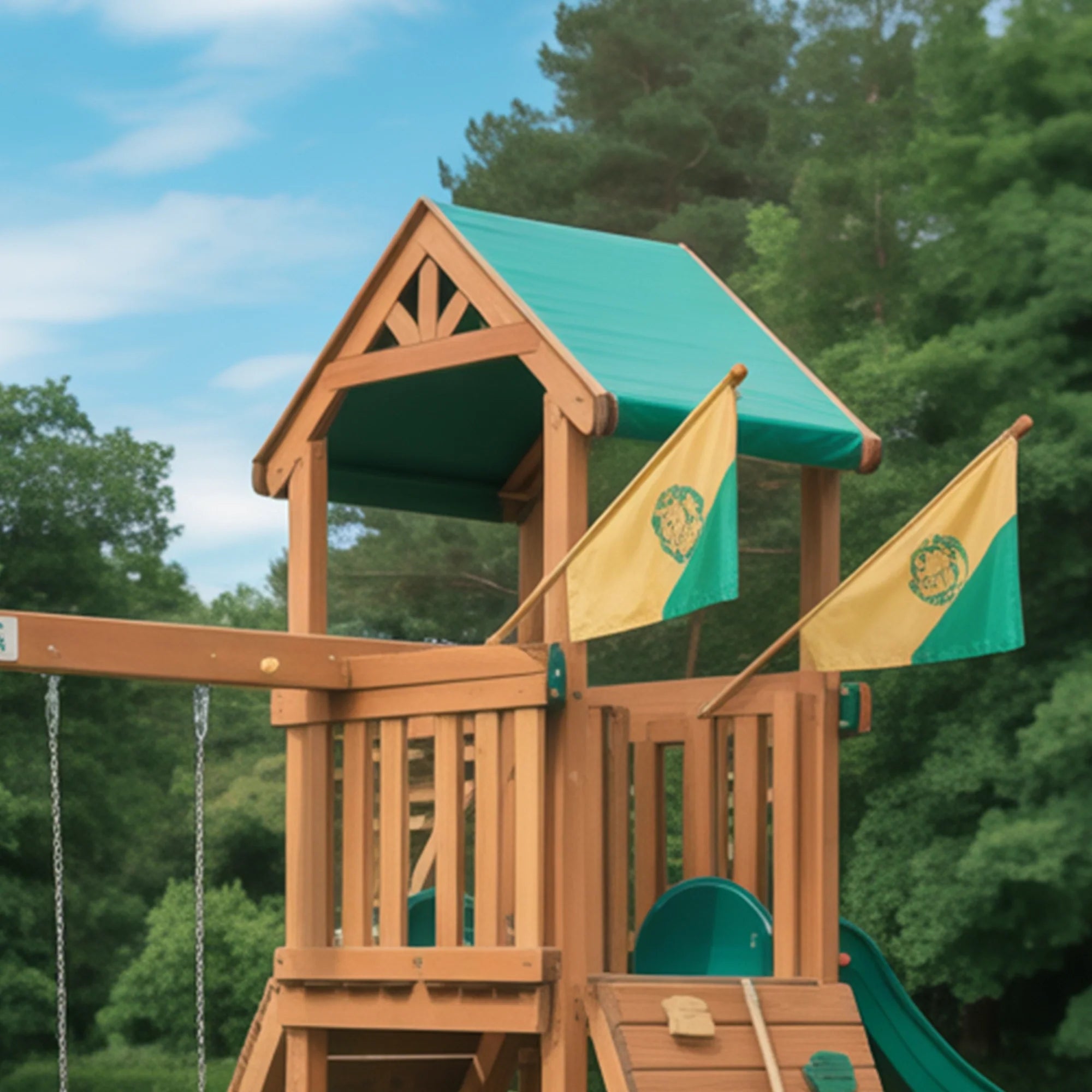 Backyard Wooden Playset with Slide, Swings & Climbing Wall – Outdoor Adventure Playground for Kids | Durable Wood Frame 22x12x9 ft