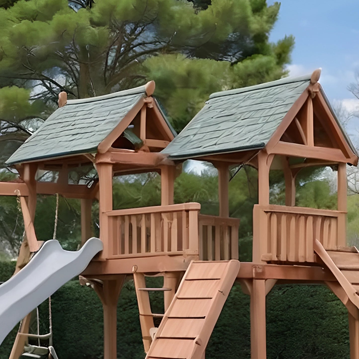 Outdoor Wooden Playground with Slide & Swings – Backyard Swing Set for Children