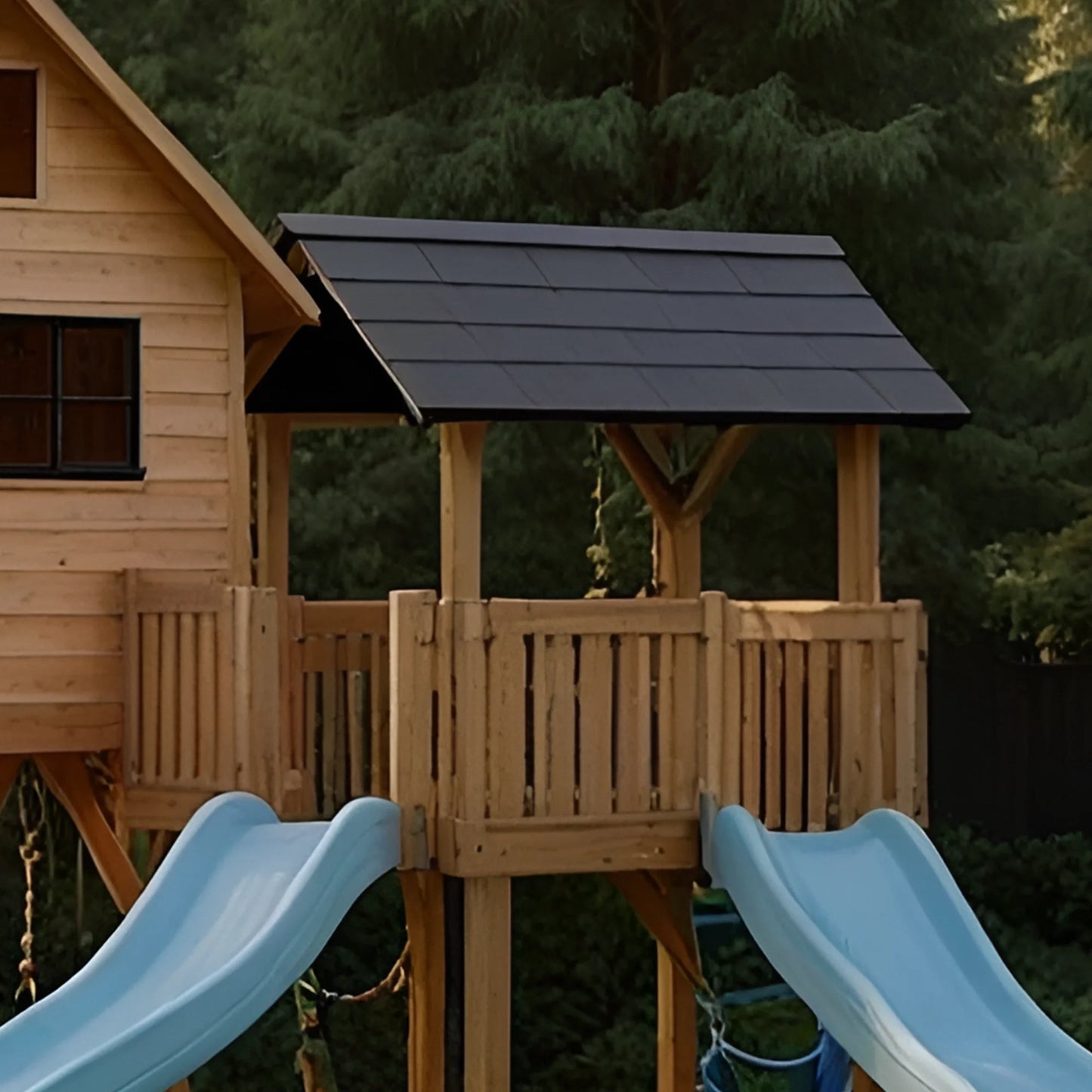 Sturdy Outdoor Wooden Swing Set with Slide & Sandbox – Backyard Playhouse Tower