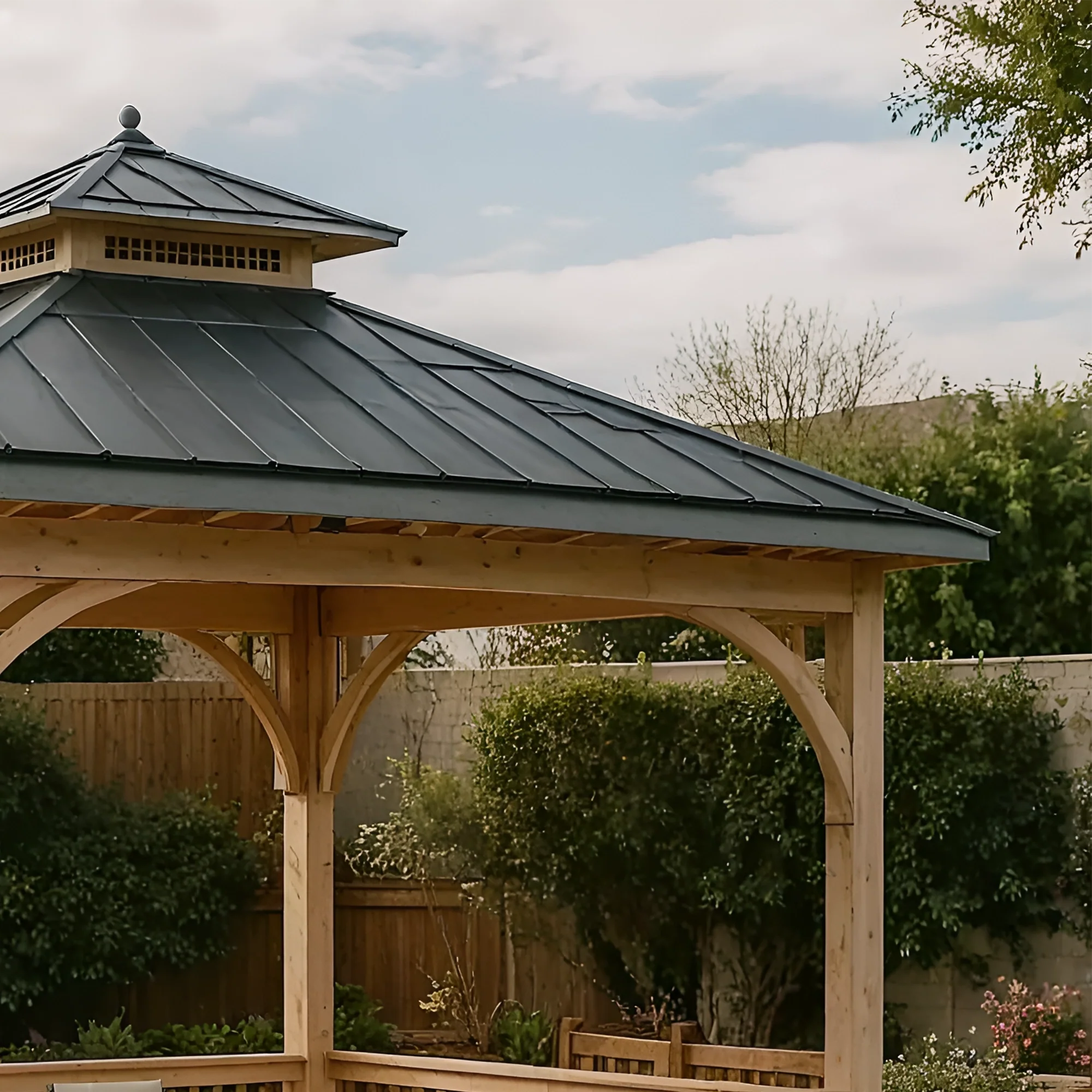 12x12 Wooden Outdoor Gazebo with Metal Roof | Backyard Pavilion for Patio, Garden & Poolside Dining