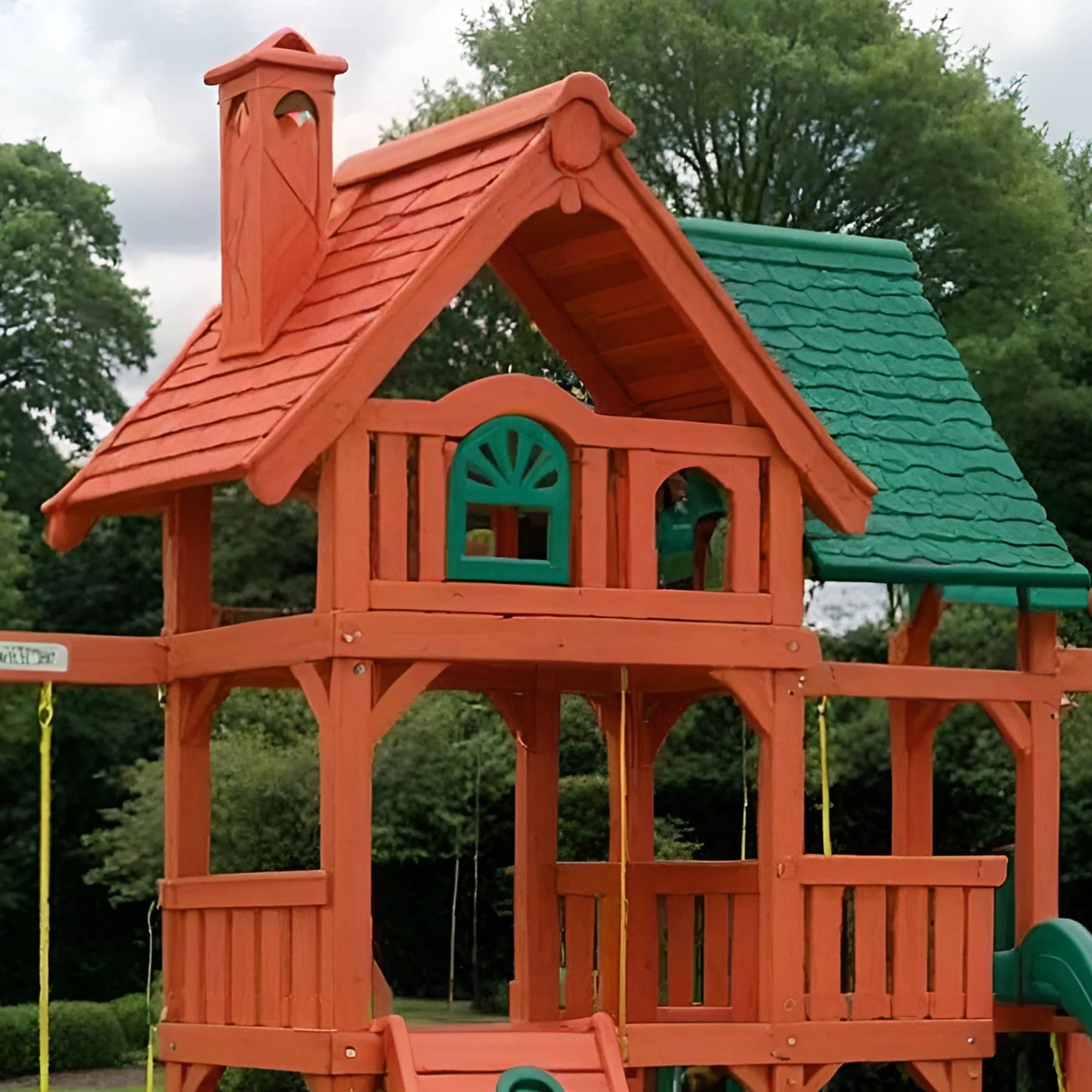 Wooden Swingset with Rope Ladder, Slides & Backyard Swing Seats