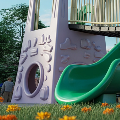 Durable Epoxy Plastic Swingset with Slide & Playhouse – 22ft x 12ft