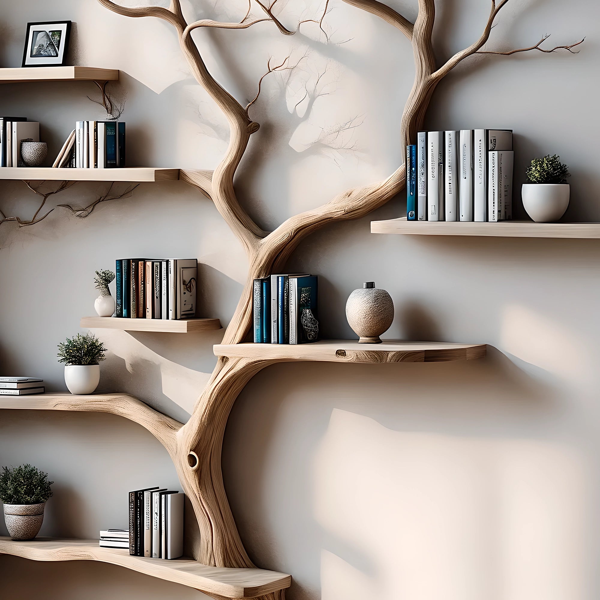 Bookshelf Tree-shaped wooden shelf for interior decoration, handmade wooden shelf, bookshelf made of aged wood 