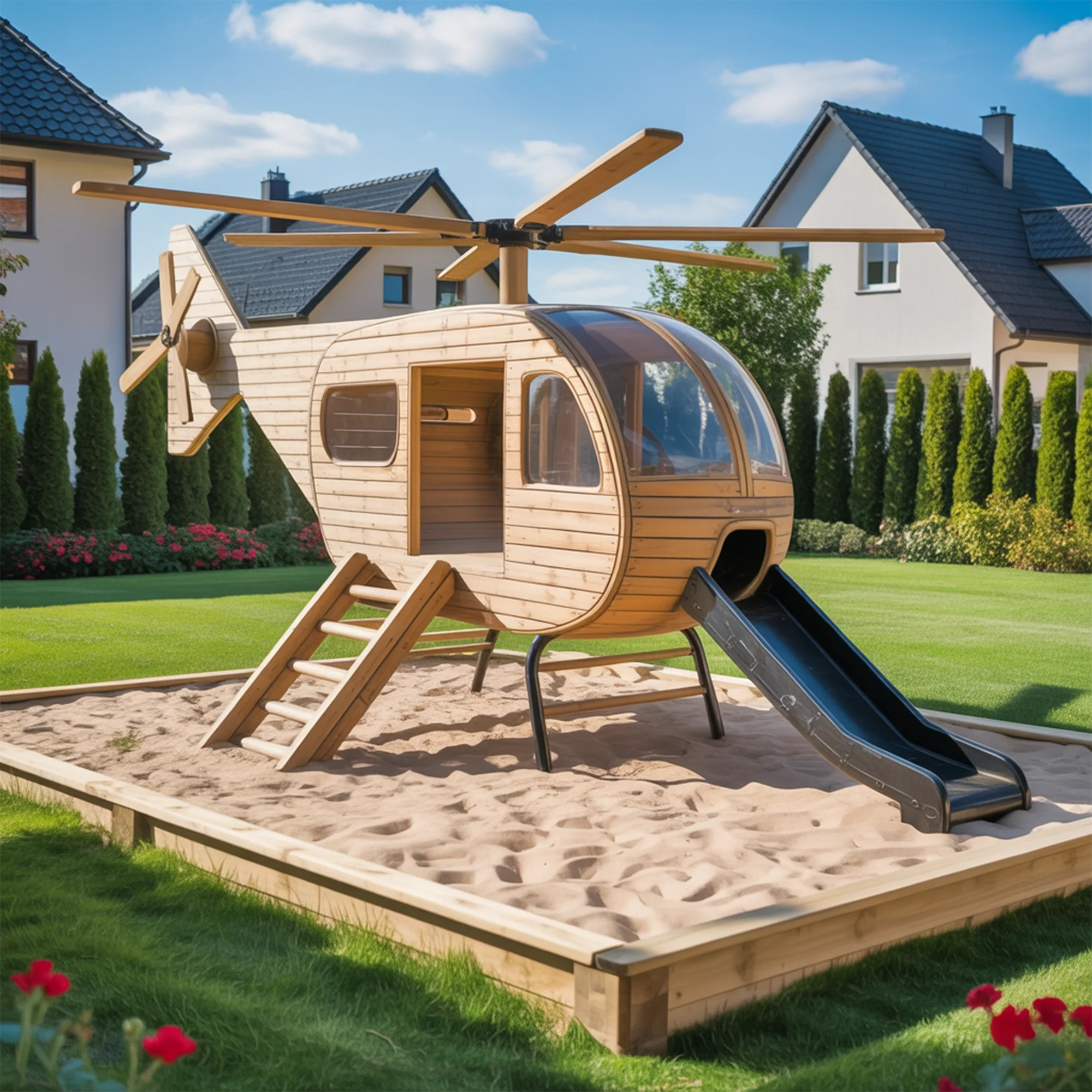 Wooden Helicopter Playhouse – 14ft | Outdoor Playground for Kids