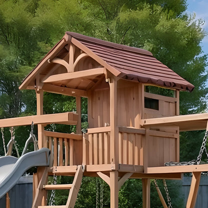 Large Wooden Swing Set – Outdoor Playhouse, Slide & Dual Swings for Safe Kids Play