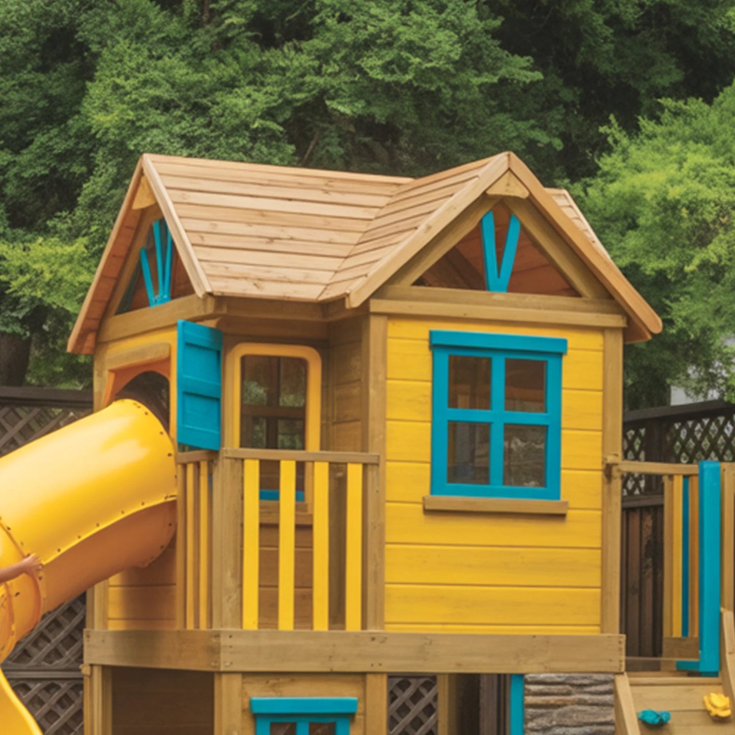Deluxe Wooden Swingset with Spiral Slide & Double Swing – 22x12 ft