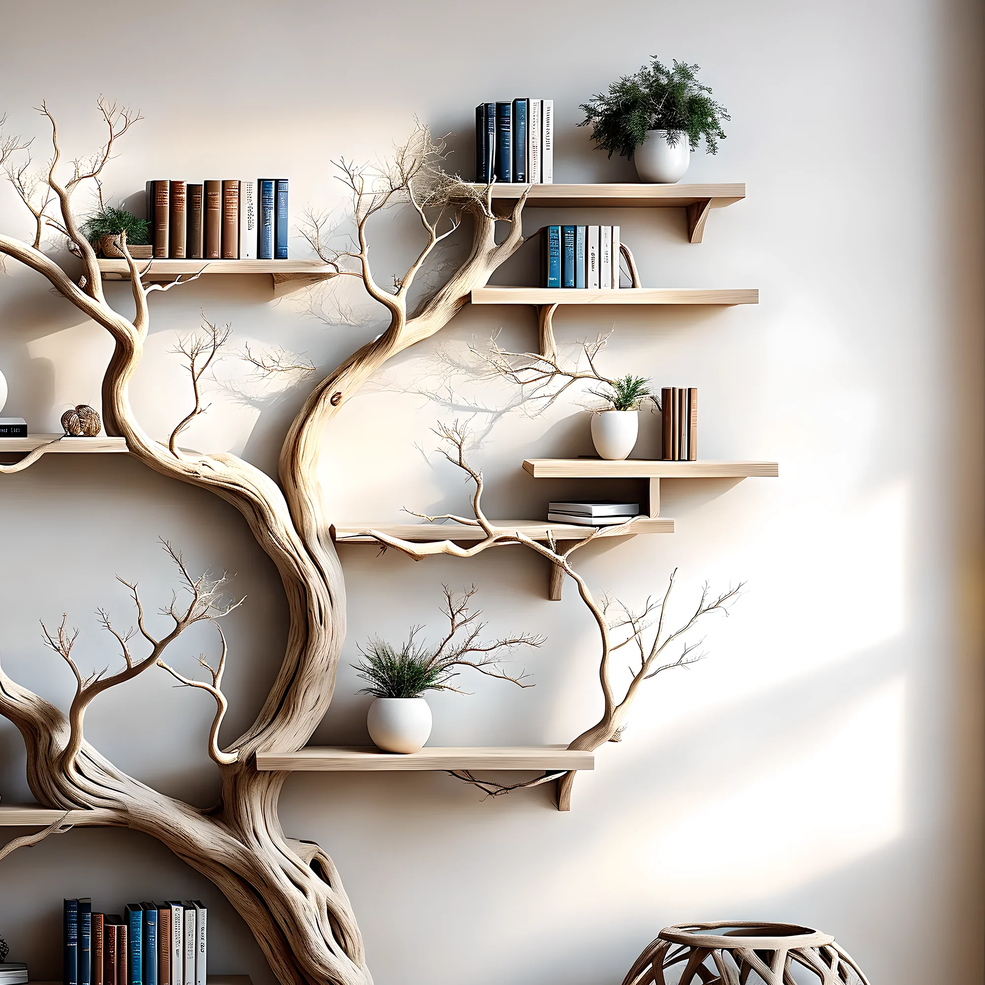 driftwood, solid wood, tree branch bookshelf, home decoration shelf 