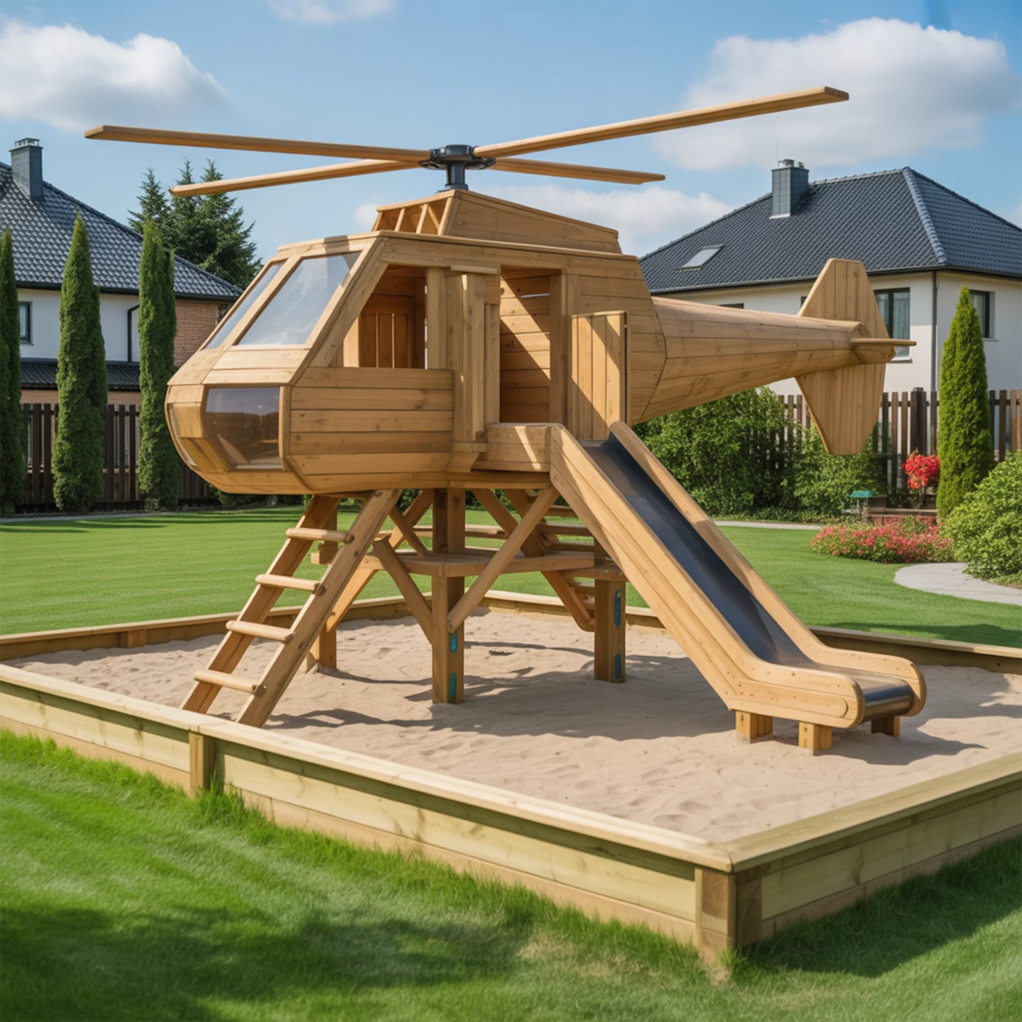 XL Wooden Helicopter Playhouse – 19.7ft | Backyard Outdoor Playground