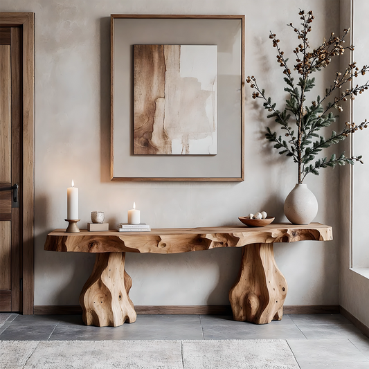 Solid wood console table modern rustic home decor accent for living room