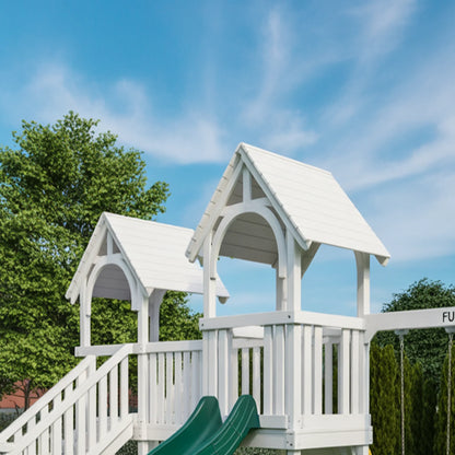 Wooden Double Tower Playset with Slides & Swings | Outdoor Playground 12x9x9 ft for Kids