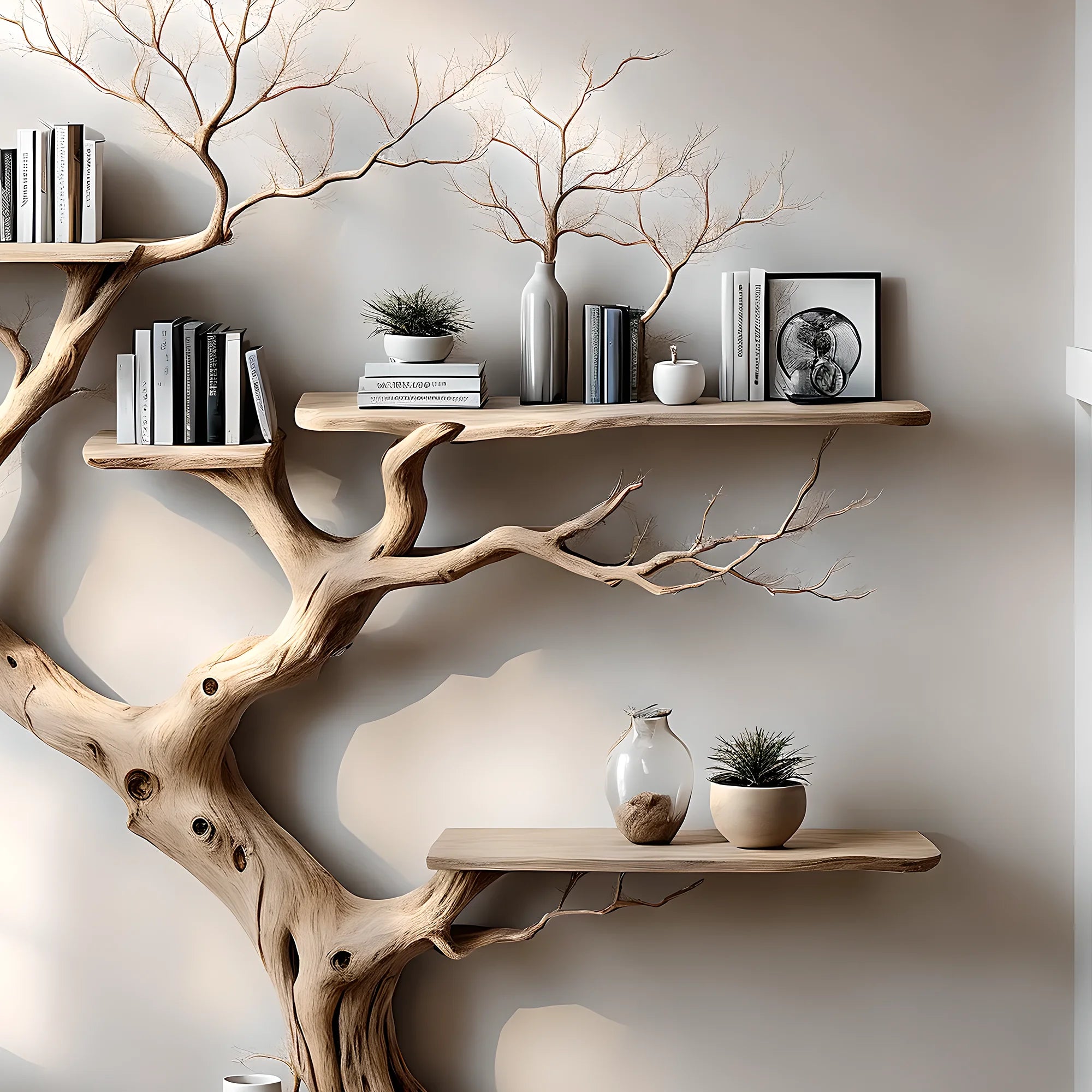 Perennial natural driftwood bookshelf 