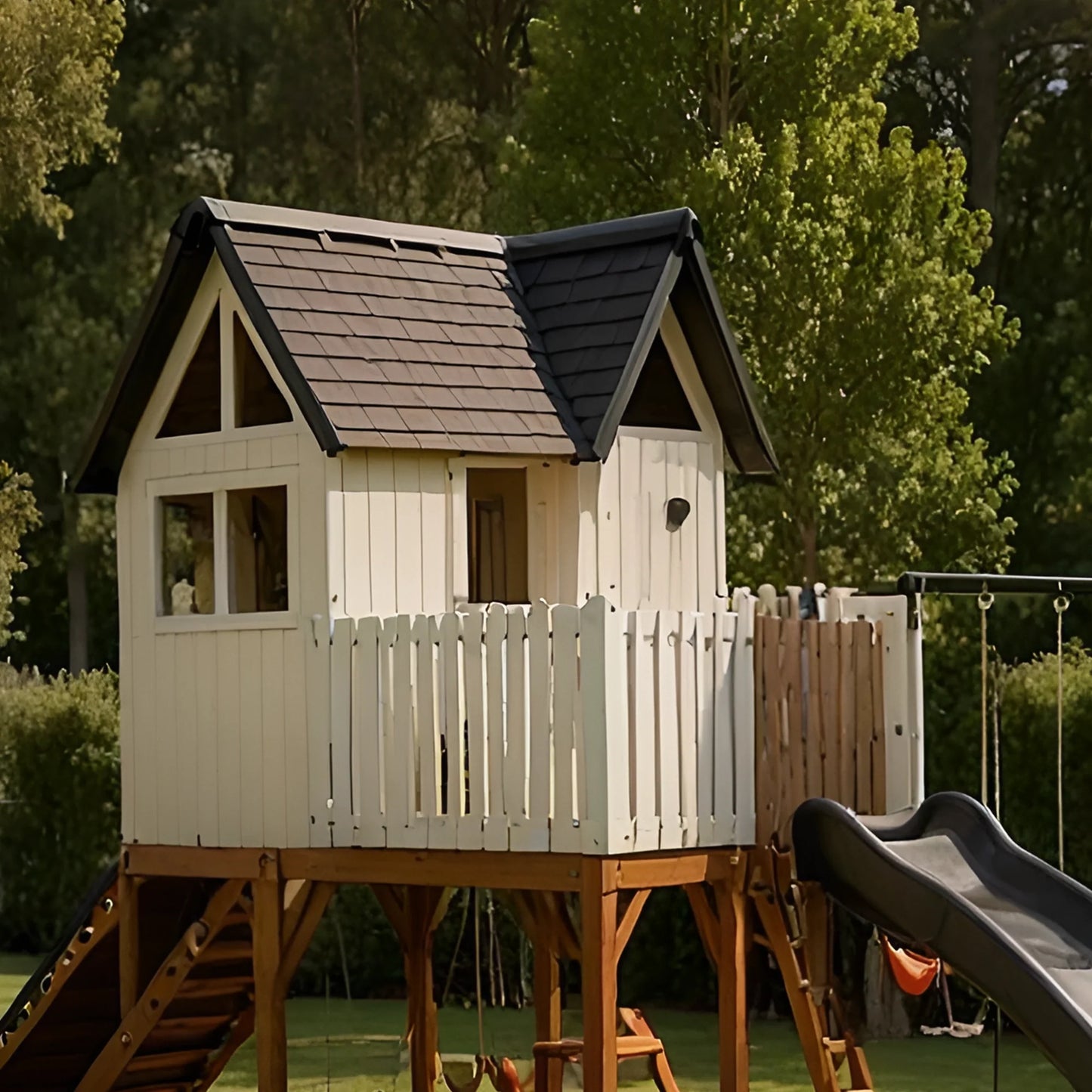 Wooden Outdoor Playground with Swings, Sandbox & Slide – Kids Backyard Playhouse