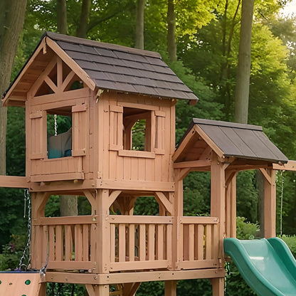 Outdoor Wooden Playground with Swings, Slides & Climbing Wall for Kids