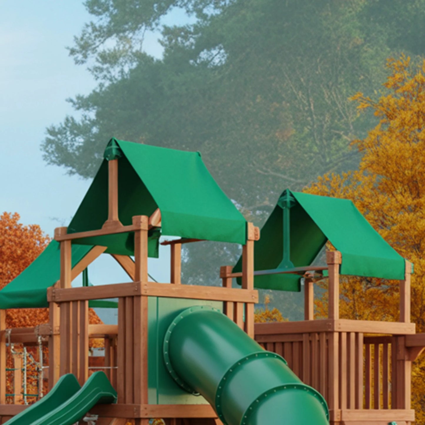 Wooden Swingset with Double Towers, Slide & Swings – Outdoor Kids Playground