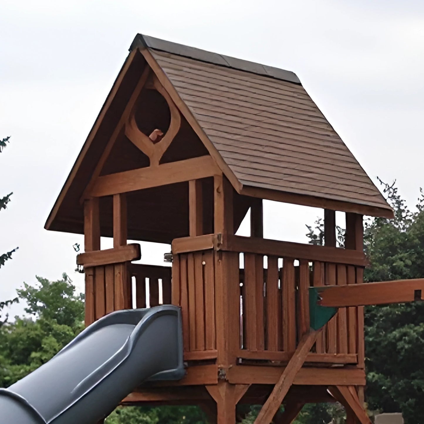 Large Wooden Swing Set for Backyard – Playhouse, Slide, and Double Swings for Children