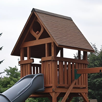 Large Wooden Swing Set for Backyard – Playhouse, Slide, and Double Swings for Children