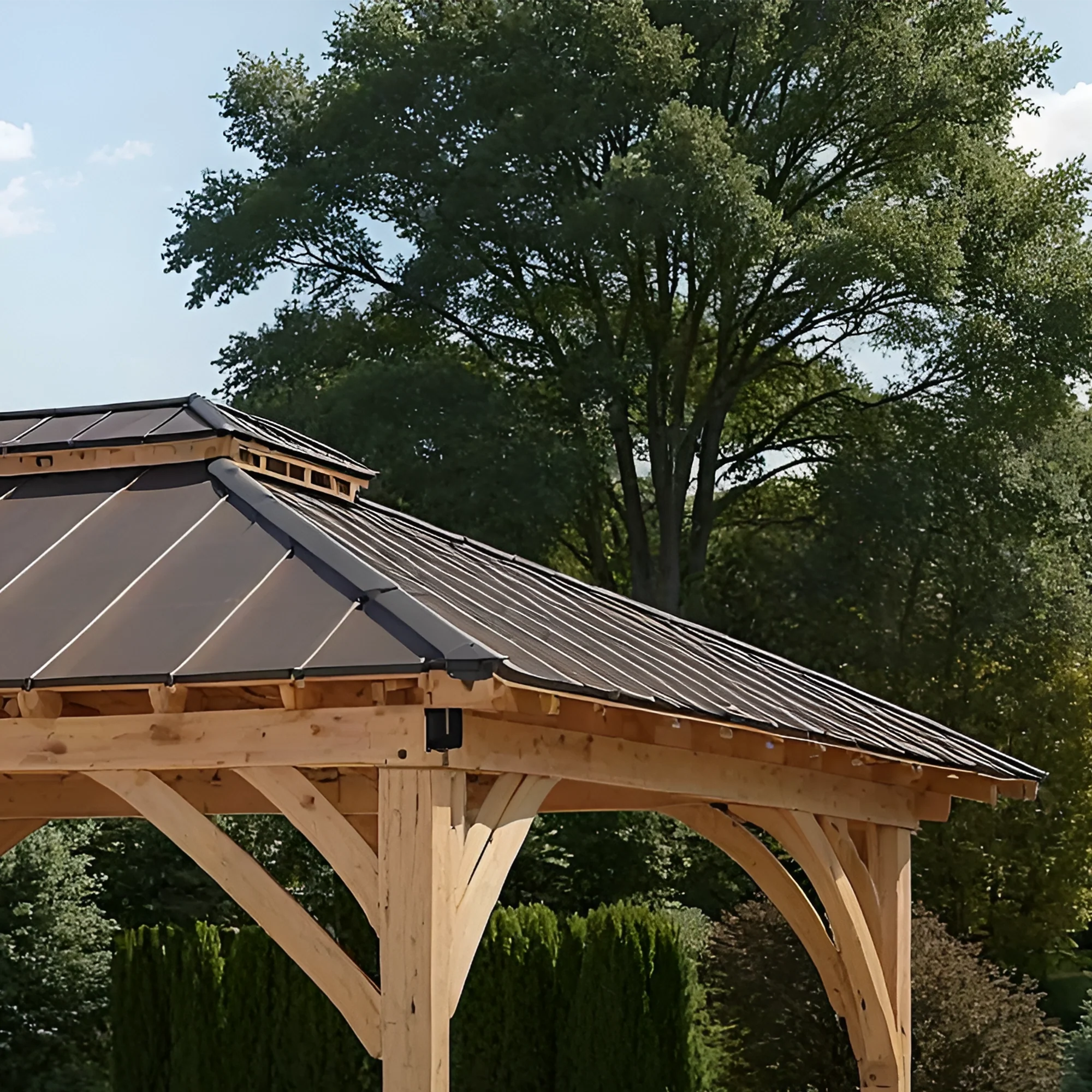 12x12 Wooden Gazebo with Metal Roof | Outdoor Pavilion for Patio, Garden & Poolside Lounge