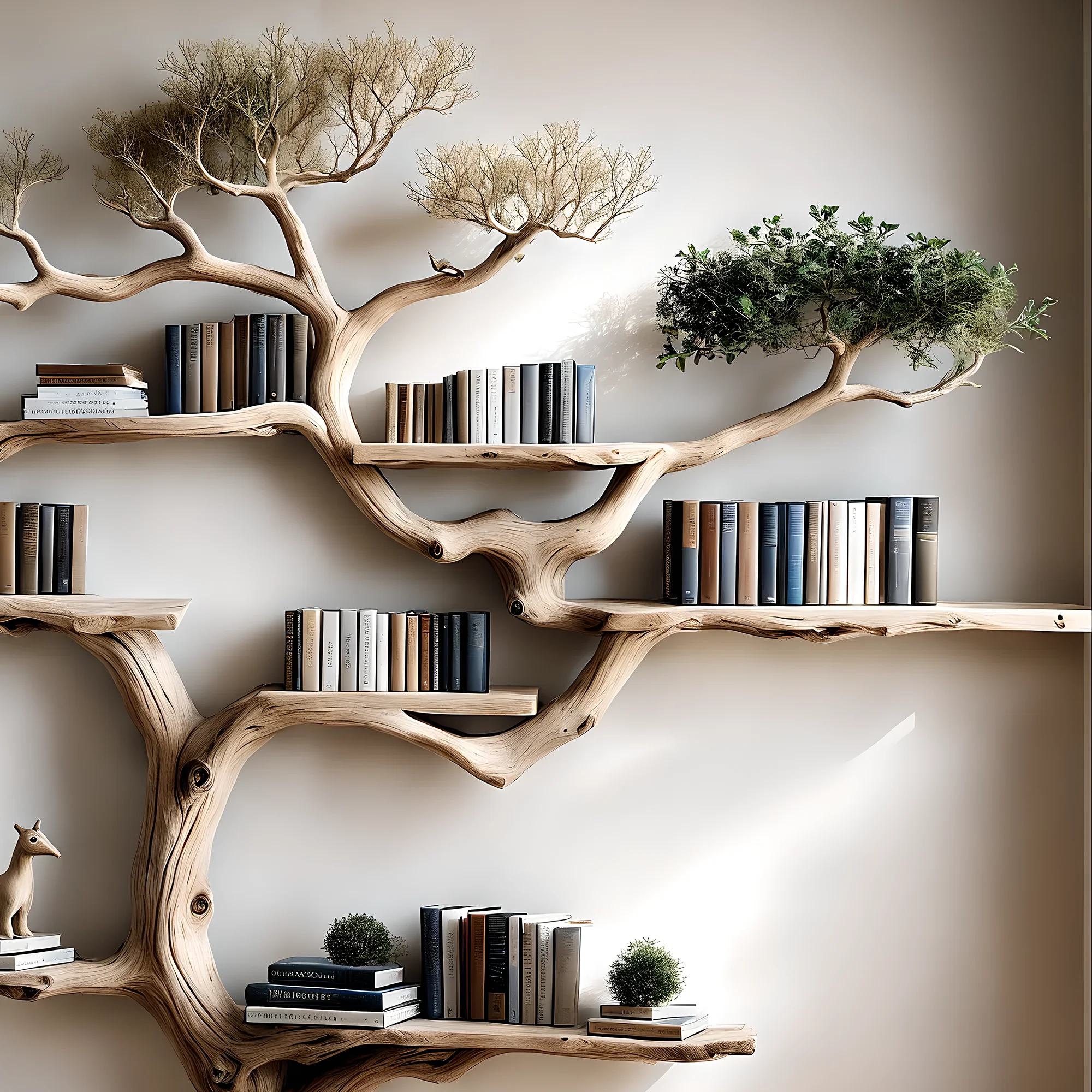 floating bookshelf tree shaped bookshelf old wooden bookshelf, driftwood 