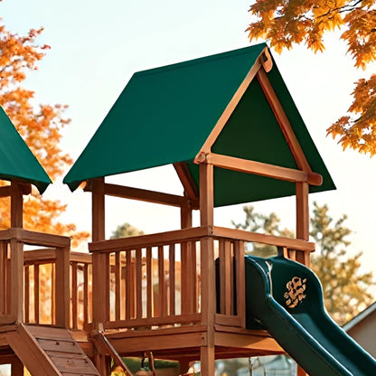Backyard Swing Set with Rope Swing, Climbing Wall & Wooden Playhouse – Durable Outdoor Fun