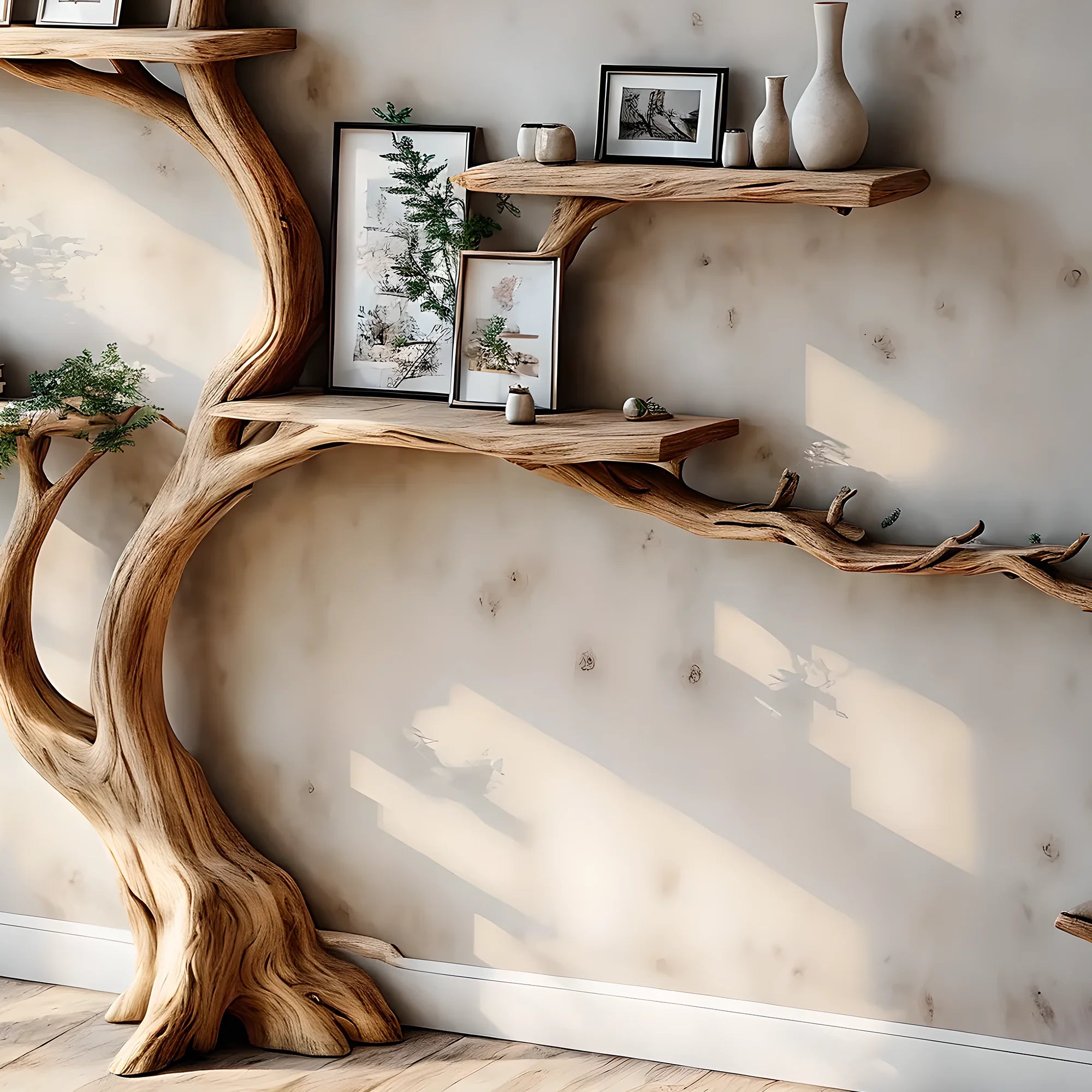 Natural wooden decorative bookshelf, tree-shaped bookshelf, solid wood bookshelf, handmade bookshelf 