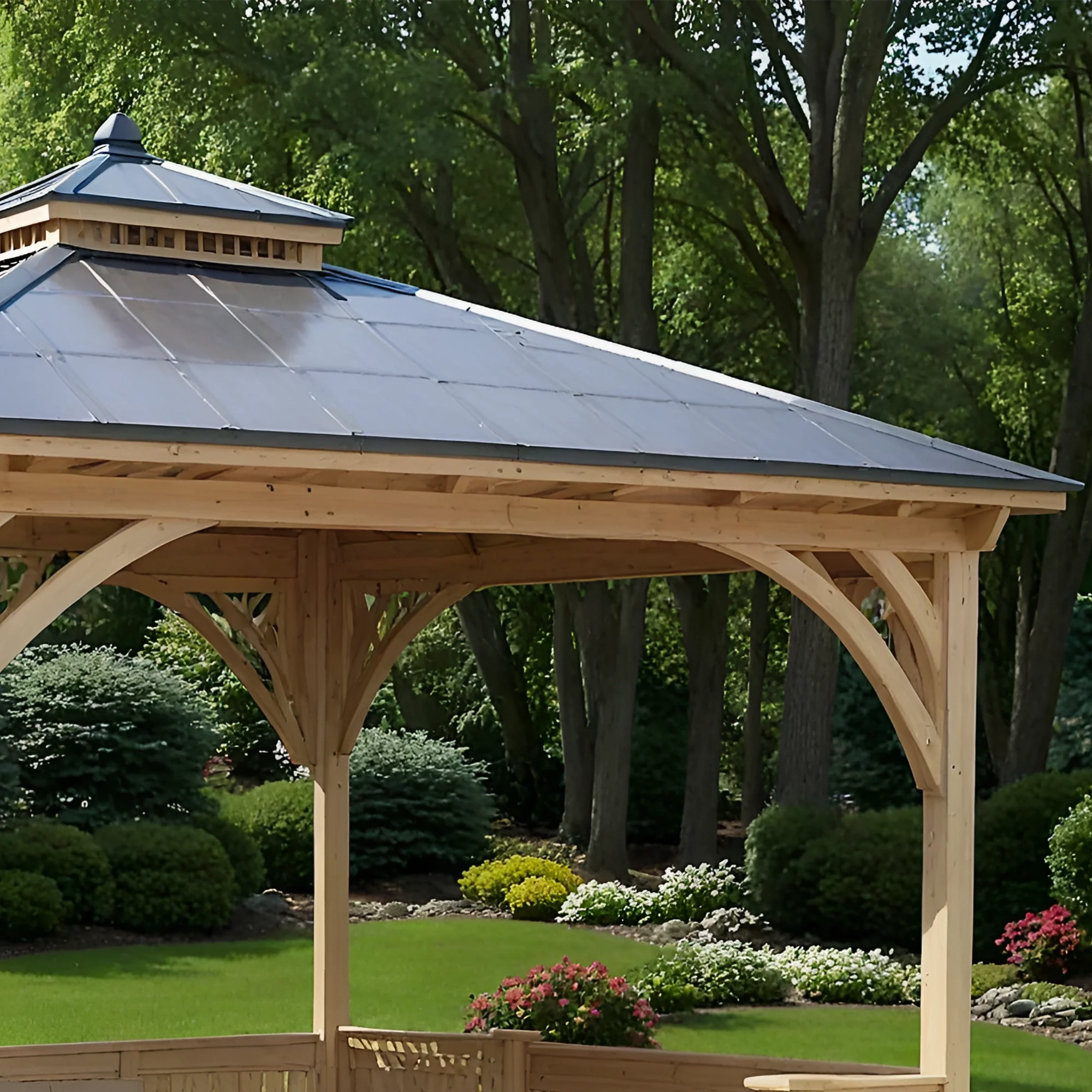 12x12 Wooden Gazebo with Privacy Walls & Metal Roof | Outdoor Pavilion for Patio, Garden & Backyard