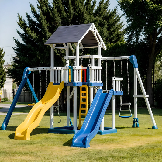 Large Wooden Backyard Playset with Double Slides, Swings & Playhouse – Fun for Kids