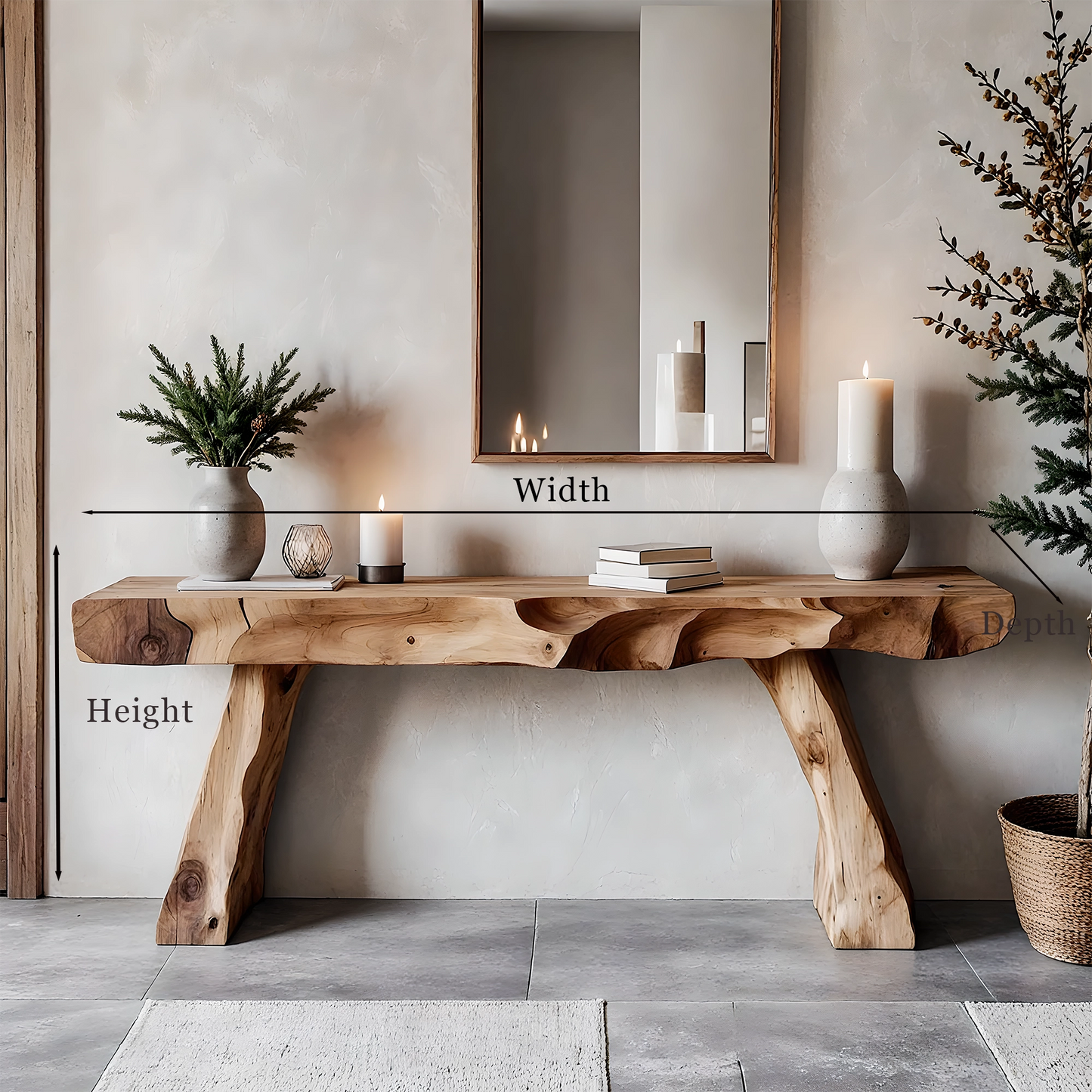 Natural wood console table rustic handmade entryway furniture for home decor