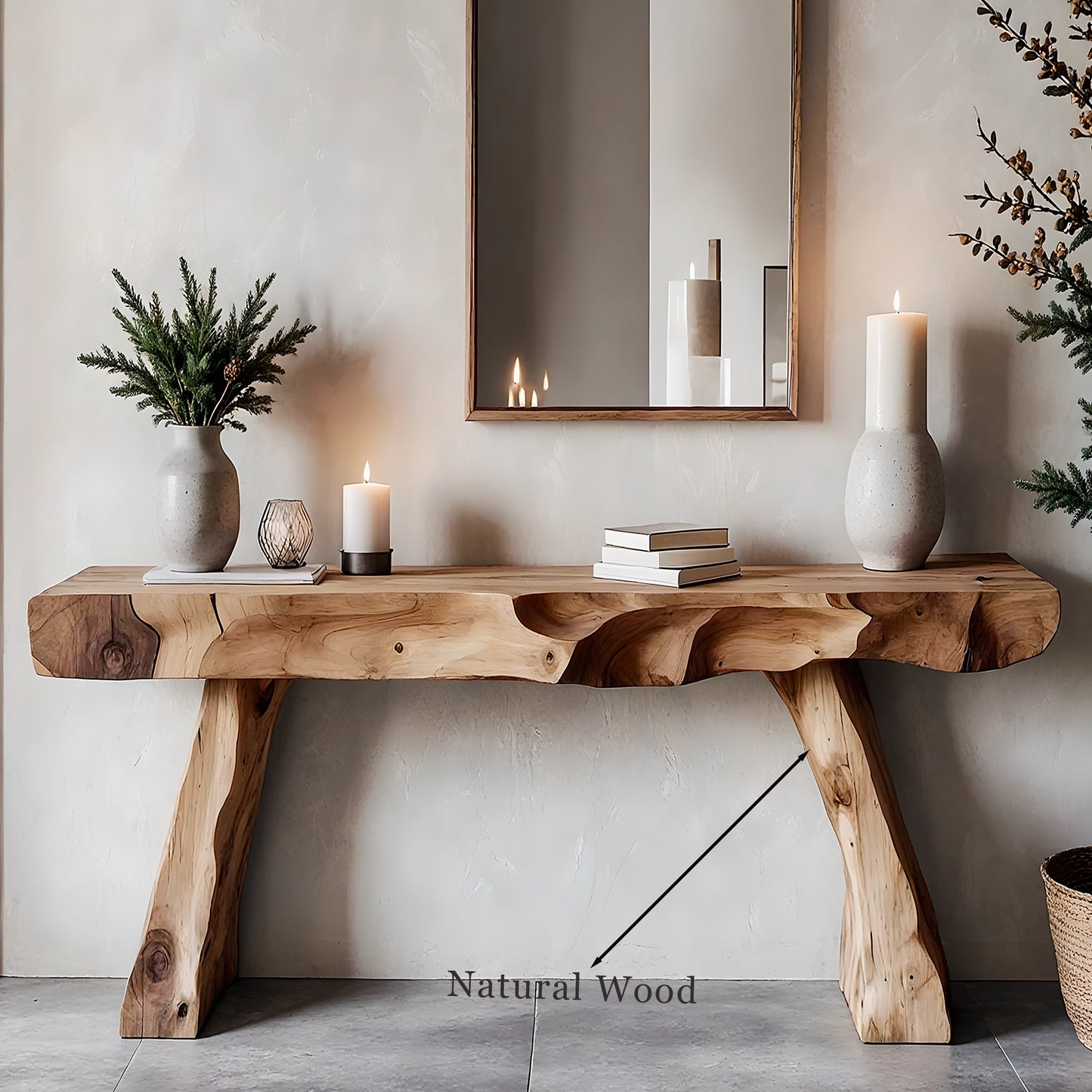Natural wood console table rustic handmade entryway furniture for home decor