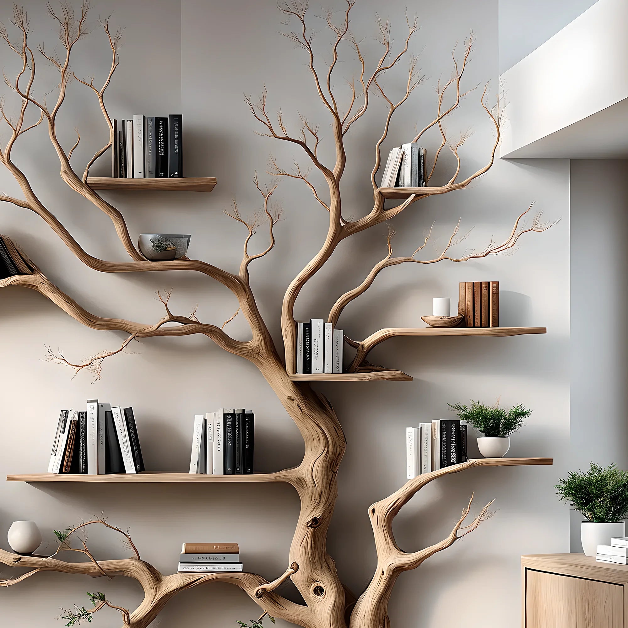 Bookshelf shaped like an old tree, bookshelf shaped like a solid wooden tree, children's bookshelf as a special gift 