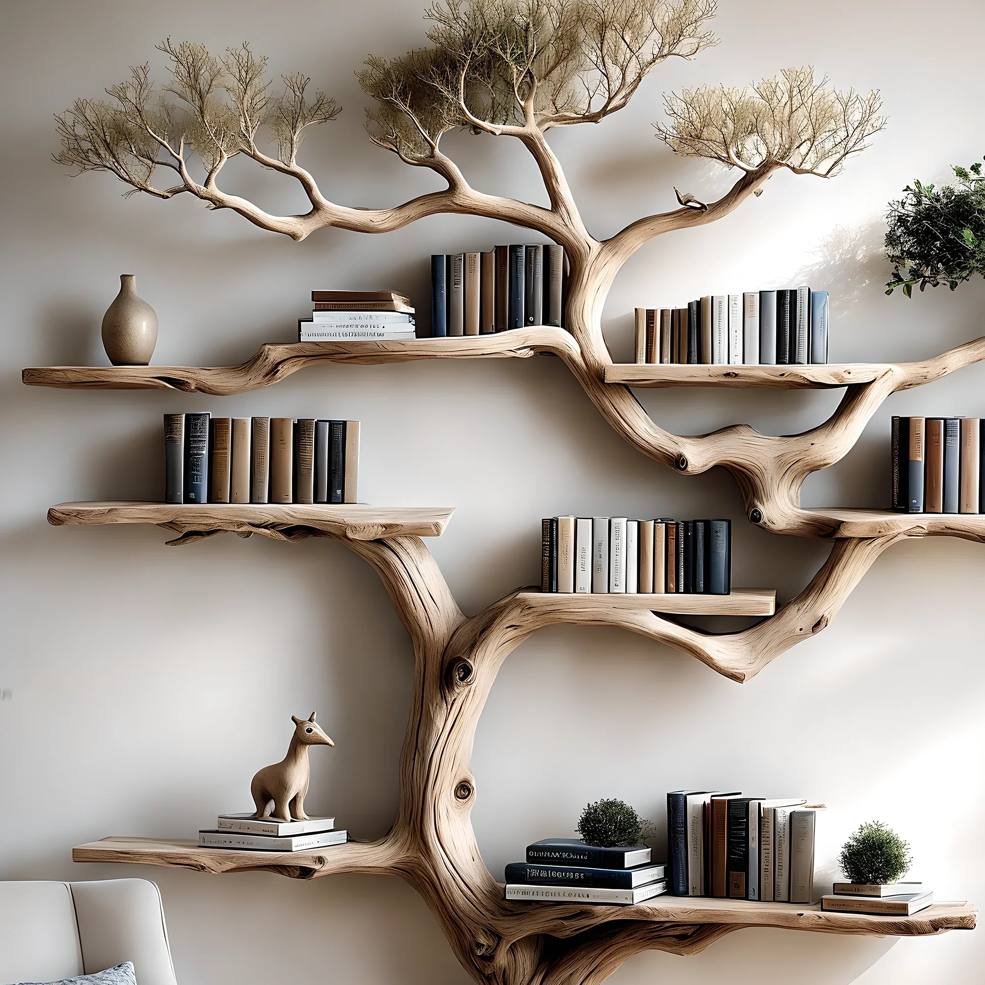 floating bookshelf tree shaped bookshelf old wooden bookshelf, driftwood 